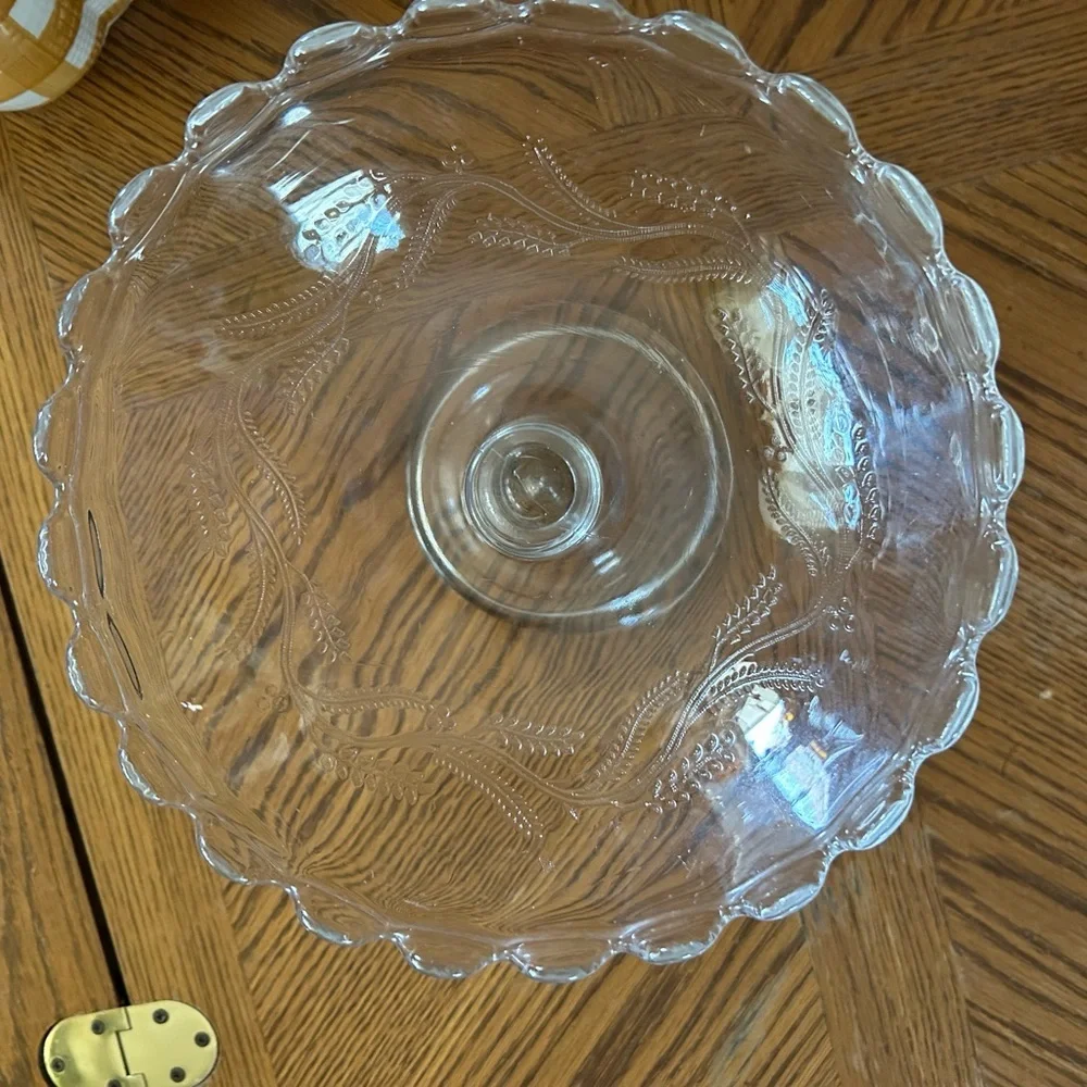 Antique Engraved Glass Footed Compote
